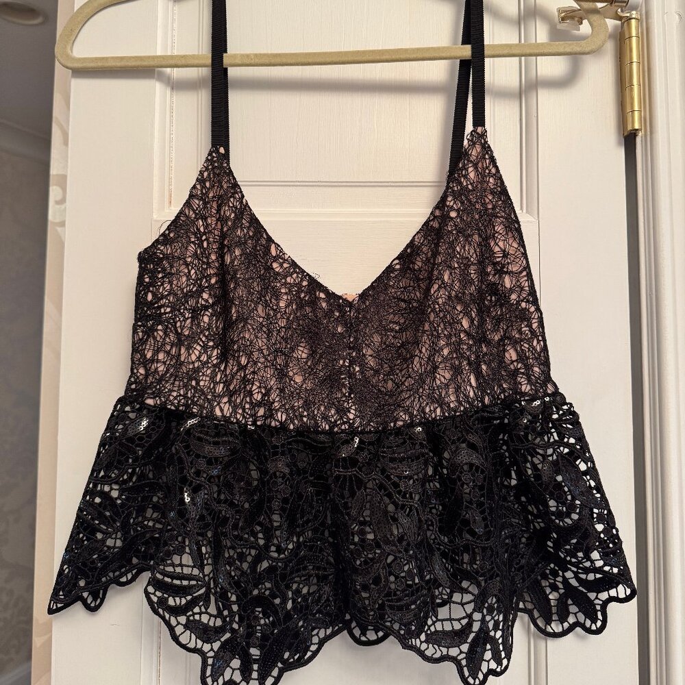 Alexis V-Neck Tank Top | Sequin & Lace Black/Nude | Stunning Going-Out Top